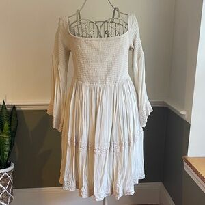 Torrid Cream Long Sleeve Off-Shoulder Lined Dress Stretch Bodice Lace Details